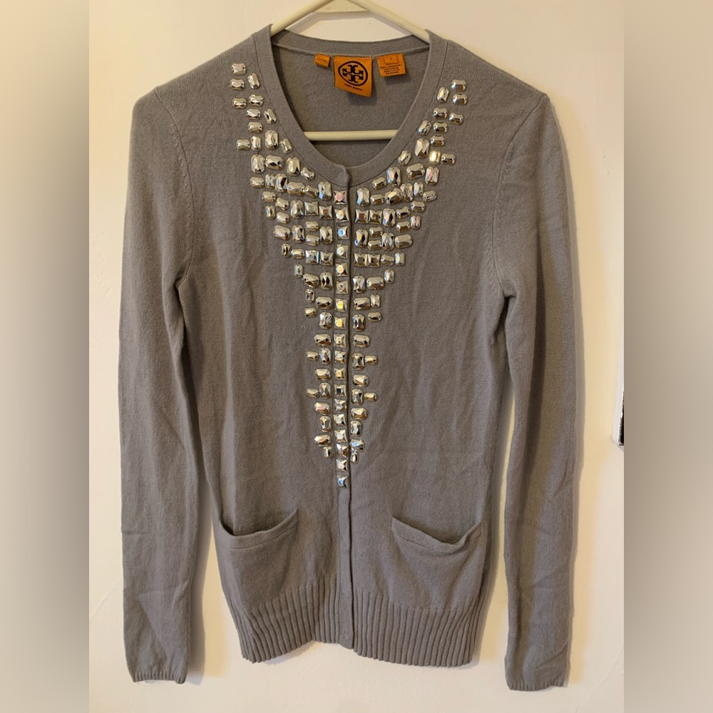 Tory Burch size small mirror crystal gem cashmere sweater